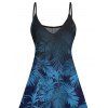 Mini Robe Ligne A Motif de Feuille Tropicale à Bretelle Fine à Col V - Bleu S | US 4