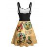 Mini Robe de Vacances Vintage Motif de Cœur Sapin et de Fruit - Noir L | US 8-10