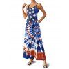 Robe longue patriotique à bretelles spaghetti et motif tourbillon tie-dye avec poches pour le jour de l'indépendance - Bleu de Minuit XXL | US 14