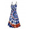 Robe longue patriotique à bretelles spaghetti et motif tourbillon tie-dye avec poches pour le jour de l'indépendance - Bleu de Minuit XXL | US 14