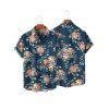 Chemise de plage à manches courtes et boutons pour homme, motif floral tropical et feuilles - Vert profond 5XL