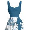 Robe de plage à motif contrasté, ancre de voile, étoiles de mer, crânes, éléments océaniques, buste froncé, col en cœur, ceinture, robe de vacances trapèze mini - Vert XXXXXL | US 20