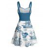 Robe de plage à motif contrasté, ancre de voile, étoiles de mer, crânes, éléments océaniques, buste froncé, col en cœur, ceinture, robe de vacances trapèze mini - Vert XXXXXL | US 20