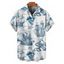 T-Shirt Manches Courtes à Imprimé Voilier Crâne et Etoile de Mer avec Boutons pour Hommes - Bleu profond 2XL