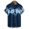 Chemise de vacances à motif de fleurs d'hibiscus pour homme, chemise décontractée à manches courtes et boutons retroussables - Bleu de Minuit 5XL