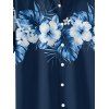 Chemise de vacances à motif de fleurs d'hibiscus pour homme, chemise décontractée à manches courtes et boutons retroussables - Bleu de Minuit 5XL