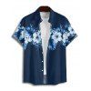 Chemise de vacances à motif de fleurs d'hibiscus pour homme, chemise décontractée à manches courtes et boutons retroussables - Bleu de Minuit 5XL