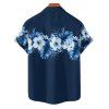 Chemise de vacances à motif de fleurs d'hibiscus pour homme, chemise décontractée à manches courtes et boutons retroussables - Bleu de Minuit 5XL