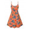Robe hawaïenne à imprimé plantes tropicales, bretelles spaghetti, col en V, coupe trapèze, mini-robe de vacances - Orange XXXXXL | US 20