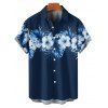 Vacation Couple Outfit Hibiscus Flower Pattern Slit Flare Sleeve A Line Dress and Button Up Shirt Casual Matching Outfit - Bleu de Minuit S | US 4