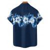 Vacation Couple Outfit Hibiscus Flower Pattern Slit Flare Sleeve A Line Dress and Button Up Shirt Casual Matching Outfit - Bleu de Minuit S | US 4