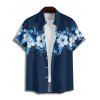 Vacation Couple Outfit Hibiscus Flower Pattern Slit Flare Sleeve A Line Dress and Button Up Shirt Casual Matching Outfit - Bleu de Minuit S | US 4