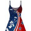 Robe de fête de l'indépendance à motif parachute et éléments du drapeau américain, bretelles spaghetti, col en V, coupe trapèze, mini-robe débardeur patriotique - multicolor A XXXXXL | US 20