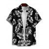 Chemise de vacances à manches courtes et boutons pour homme, motif feuilles, décontractée et retroussée - Noir 5XL