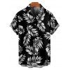 Chemise de vacances à manches courtes et boutons pour homme, motif feuilles, décontractée et retroussée - Noir 5XL