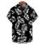 Chemise de vacances à manches courtes et boutons pour homme, motif feuilles, décontractée et retroussée - Noir 5XL