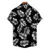 Chemise de vacances à manches courtes et boutons pour homme, motif feuilles, décontractée et retroussée - Noir 5XL