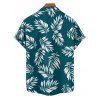 Chemise de vacances à manches courtes et boutons pour homme, motif feuilles, décontractée et retroussée - Vert profond 5XL