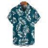 Chemise de vacances à manches courtes et boutons pour homme, motif feuilles, décontractée et retroussée - Vert profond 5XL