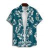 Chemise de vacances à manches courtes et boutons pour homme, motif feuilles, décontractée et retroussée - Vert profond 5XL