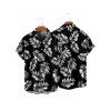 Chemise de vacances à manches courtes et boutons pour homme, motif feuilles, décontractée et retroussée - Noir 5XL
