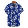 Chemise de vacances à manches courtes et boutons pour homme, motif feuilles, décontractée et retroussée - Bleu profond 5XL