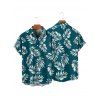 Chemise de vacances à manches courtes et boutons pour homme, motif feuilles, décontractée et retroussée - Vert profond 5XL