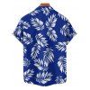 Chemise de vacances à manches courtes et boutons pour homme, motif feuilles, décontractée et retroussée - Bleu profond 5XL