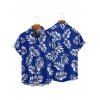 Chemise de vacances à manches courtes et boutons pour homme, motif feuilles, décontractée et retroussée - Bleu profond 5XL