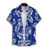 Chemise de vacances à manches courtes et boutons pour homme, motif feuilles, décontractée et retroussée - Bleu profond 5XL