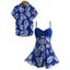Vacation Couple Outfit Ruched Bust Leaf Pattern See Thru Swim Top and Boyshorts Tankini Swimsuit and Button Up Shirt Beach Matching Outfit - Bleu profond S | US 4