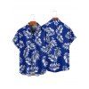 Vacation Couple Outfit Ruched Bust Leaf Pattern See Thru Swim Top and Boyshorts Tankini Swimsuit and Button Up Shirt Beach Matching Outfit - Bleu profond S | US 4
