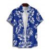 Vacation Couple Outfit Ruched Bust Leaf Pattern See Thru Swim Top and Boyshorts Tankini Swimsuit and Button Up Shirt Beach Matching Outfit - Bleu profond S | US 4