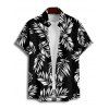 Vacation Couple Outfit Ruched Bust Leaf Pattern See Thru Swim Top and Boyshorts Tankini Swimsuit and Button Up Shirt Beach Matching Outfit - Noir S | US 4