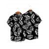 Vacation Couple Outfit Ruched Bust Leaf Pattern See Thru Swim Top and Boyshorts Tankini Swimsuit and Button Up Shirt Beach Matching Outfit - Noir S | US 4