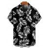 Vacation Couple Outfit Ruched Bust Leaf Pattern See Thru Swim Top and Boyshorts Tankini Swimsuit and Button Up Shirt Beach Matching Outfit - Noir S | US 4