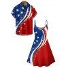 Independence Day Couple Outfit American Flag Elements Star Striped Pattern Spaghetti Strap Tank Dress and Button Up Shirt Patriotic Matching Outfit - multicolor A S | US 4