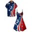 Independence Day Couple Outfit American Flag Elements Parachute Pattern Spaghetti Strap Tank Dress and Button Up Shirt Patriotic Matching Outfit - multicolor A S | US 4