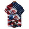 Chemise homme à manches courtes et boutons, motif drapeau américain, étoiles, rayures et roses, pour le jour de l'indépendance - Noir 5XL