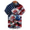 Chemise homme à manches courtes et boutons, motif drapeau américain, étoiles, rayures et roses, pour le jour de l'indépendance - Noir 5XL