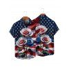 Chemise homme à manches courtes et boutons, motif drapeau américain, étoiles, rayures et roses, pour le jour de l'indépendance - Noir 5XL