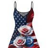 Robe de fête de l'indépendance à rayures étoiles et drapeau américain rose, bretelles spaghetti, col en V, coupe trapèze, mini-robe débardeur patriotique - Noir XXXXXL | US 20