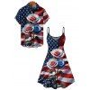 Independence Day Couple Outfit Rose American Flag Star Striped Pattern Spaghetti Strap Tank Dress and Button Up Shirt Patriotic Matching Outfit - multicolor A S | US 4
