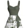 Robe de plage à motif contrasté, ancre de voile, étoiles de mer, crânes, éléments océaniques, buste froncé, col en cœur, ceinture, robe de vacances trapèze mini - Vert profond L | US 8-10