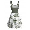 Robe de plage à motif contrasté, ancre de voile, étoiles de mer, crânes, éléments océaniques, buste froncé, col en cœur, ceinture, robe de vacances trapèze mini - Vert profond L | US 8-10
