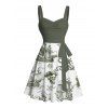 Robe de plage à motif contrasté, ancre de voile, étoiles de mer, crânes, éléments océaniques, buste froncé, col en cœur, ceinture, robe de vacances trapèze mini - Vert profond L | US 8-10
