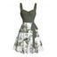 Robe de plage à motif contrasté, ancre de voile, étoiles de mer, crânes, éléments océaniques, buste froncé, col en cœur, ceinture, robe de vacances trapèze mini - Vert profond L | US 8-10