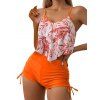 Maillot de bain deux pièces à bretelles spaghetti et ourlet pointu, motif feuilles tropicales, tankini de plage et shorty cintré. - Orange XL | US 10