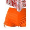 Maillot de bain deux pièces à bretelles spaghetti et ourlet pointu, motif feuilles tropicales, tankini de plage et shorty cintré. - Orange XL | US 10