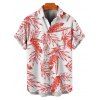 Chemise de plage à manches courtes et boutons pour homme, motif feuilles tropicales, à revers, idéale pour les vacances - Orange 5XL